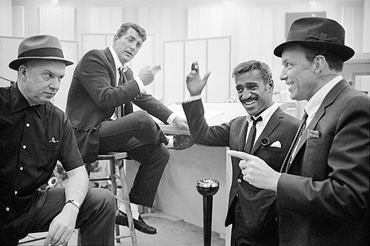 The rat pack, Dean Martin, Frank Sinatra, Sammy Davis Jr and Jimmy Van Huesen