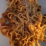Pasta all'Amatriciana closeup