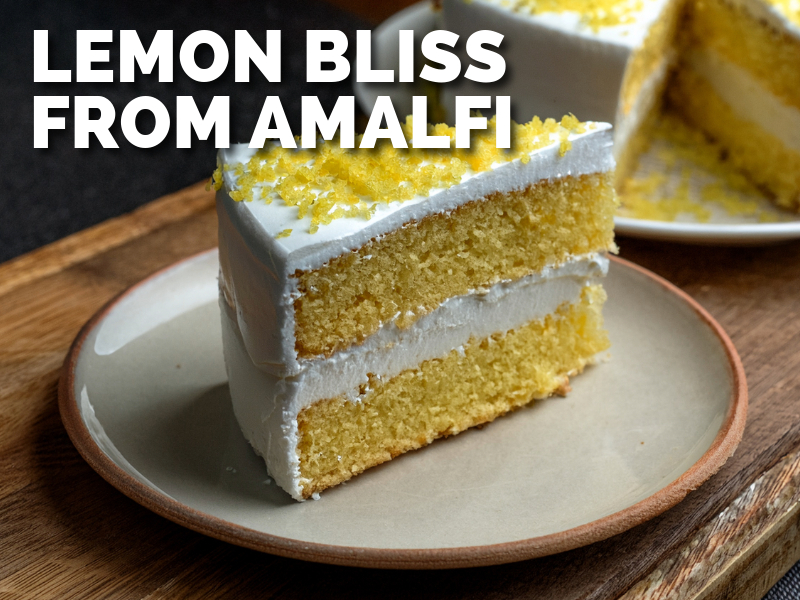 Lemon bliss from the Amalfi Coast. Slice of cake on a plate