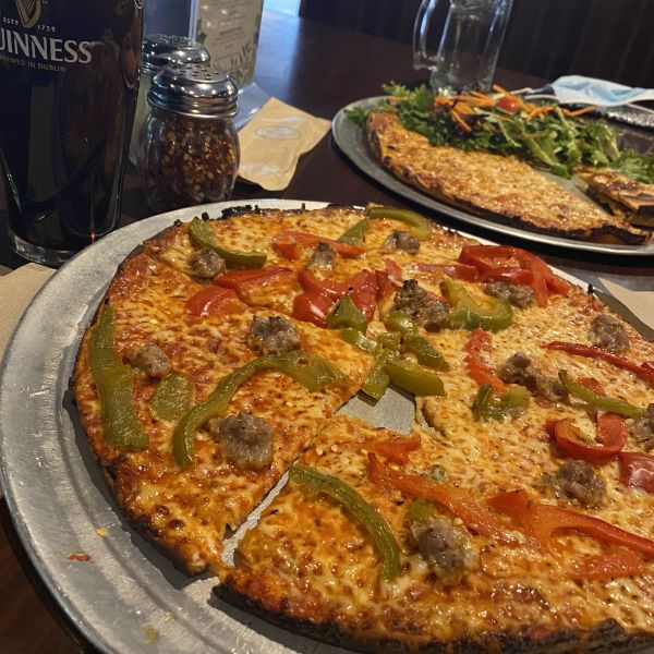 2 pizza and Guinness beer