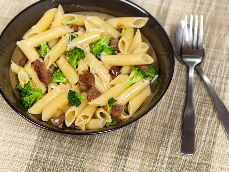 Pasta and Sausage with Brocolli in a bowl